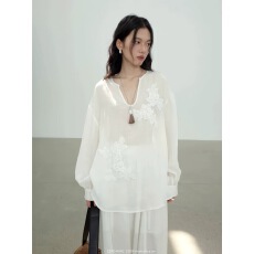 批发夏季新款2026苎麻衬衫女白色<b class='q'>打底</b>衫宽松长袖上衣