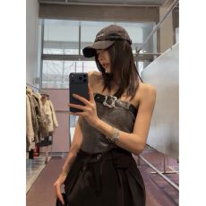 批发HANLU STUDIO氛围感抹胸收腰显瘦毛织羊毛背心拼接金属腰带上衣灰