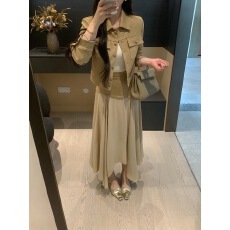 批发韩系知性温柔风穿搭<b class='q'>连衣裙</b>子女早秋季短<b class='q'>外套</b>上衣高腰拼接长裙套装