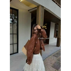 批发美式复古辣妹小立领机车PU皮衣短款外套女<b class='q'>春</b>秋季新款松紧腰皮夹克
