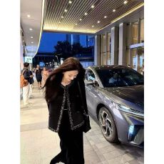 批发<b class='q'>夏</b>诗文 肌理感粗花呢撞色编织织带短外套女秋季微宽松小圆领上衣