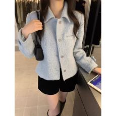 批发高端千金风蓝色羊毛翻领小香风<b class='q'>外套</b>女秋季小个子气质西装短款上衣
