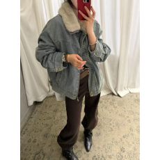 批发时髦2026冬季大毛领牛仔服宽松短款夹棉外套