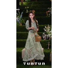 批发3月15号上新【花野迷踪 绿色】花漾<b class='q'>蕾丝</b>梦 层叠荷叶边不规则半裙