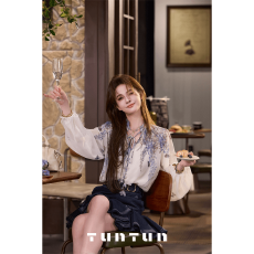 批发3月29号上新【花园迷梦 蓝色】温柔千金 复古植物印花小衫