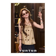 批发3月29号上新【高阶法式 】日常度假皆可 双排扣光泽感吊带