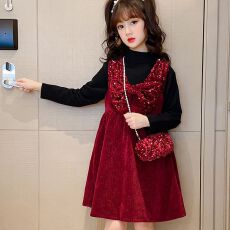 批发<b class='q'>女童</b>拜年服<b class='q'>秋冬</b>2025新款儿童<b class='q'>背带裙</b>套装洋气新年装红色加绒公主裙