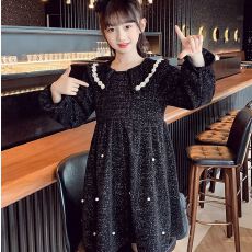 批发女童红色连衣裙2025新款秋冬款儿童大童冬季公主裙拜年服加绒裙子