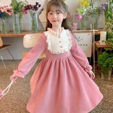 批发复合布+拉链2025秋冬款新款洋气儿童加绒加厚冬装公主裙礼服裙