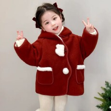 批发儿童加绒连帽外套冬季2025新款洋气时髦女宝宝加厚保暖冬装大衣