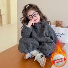批发女童小碎花加绒加厚<b class='q'>套装</b>秋冬款2025新款<b class='q'>儿童</b>韩版时尚运动风两件套
