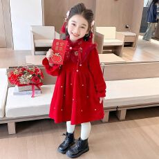 批发2025女<b class='q'>小童</b>新中式连衣裙秋冬季加绒公主裙冬<b class='q'>装</b>小女孩过年旗袍裙女
