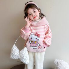 批发女童加绒卫衣秋冬季2025新款超好看儿童KT猫厚衣服<b class='q'>宝宝</b>冬装打底衫