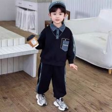 男童卫衣套装2025秋季新款时尚洋气春秋装宝宝潮酷拼接牛仔两件套