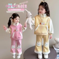 批发女童套装2026新款韩版洋气百搭休闲<b class='q'>宝宝</b>女孩秋冬季儿童加绒两件套