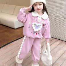 批发<b class='q'>女童</b>加<b class='q'>绒</b>洋气秋冬季卫衣套装女宝宝2025新款休闲冬装两件套加厚潮