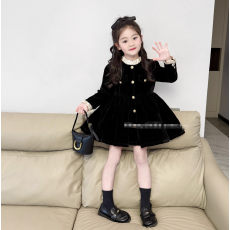 批发<b class='q'>女</b><b class='q'>童</b>赫本风长袖小黑<b class='q'>裙</b>2025秋季新款女孩韩高级感公主<b class='q'>裙</b>生日<b class='q'>裙</b>礼服