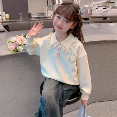 批发女童卫衣<b class='q'>秋</b>冬款2026新款洋气儿童衣服<b class='q'>秋</b>冬季大童长袖翻领加绒上衣