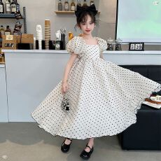 批发女童方领连衣裙2026夏季儿童新款<b class='q'>韩版</b>洋气高级感泡泡袖短袖公主裙