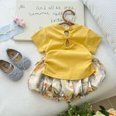 批发甜美女宝宝穿搭两件套夏季新款短袖T恤上衣碎花短裤裙<b class='q'>韩版</b>女童装