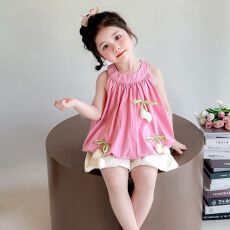批发可爱时髦女童短袖套装夏季2026新款卡通上衣蝴蝶结花苞裤裙夏装潮
