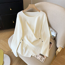 实拍 三色大货圆领打底针织衫不规则交叉下摆洋气上衣女