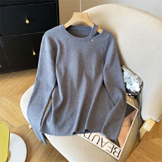 实拍◆有货  2色冬季新款韩系纯欲露肩小心机设计感纯色针织衫