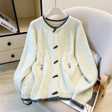 批发实拍 法式软糯刺绣花朵针织开衫外套女2025新款<b class='q'>甜美</b>设计感毛衣