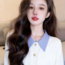 批发AI图 假两件拼接衬衫领针织衫设计感洋气短款内搭打底上衣