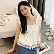 批发AI图◆上衣轻熟法式小众飞飞袖蕾丝花边拼接女装2026新款衬衣