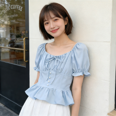批发AI图 2026夏季新款时尚泡泡袖<b class='q'>韩版</b>短袖<b class='q'>衬衫</b>小衫洋气上衣女