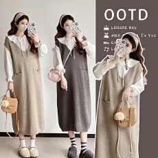 批发实拍2025秋冬孕妇时尚衬衫上衣连衣裙气质加厚毛衣两件套