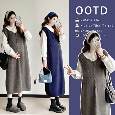 批发实拍2025秋冬孕妇时尚衬衫上衣连衣裙气质加厚毛衣两件套