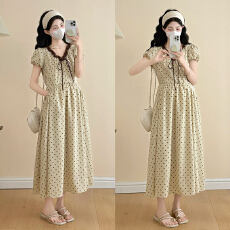 批发实拍-孕妇装2026新款气质波点连衣裙女夏季高级感显瘦长裙有口袋