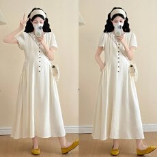 实拍-孕妇装2026新款气质紫色连衣裙女夏季高级感显瘦长裙有口袋