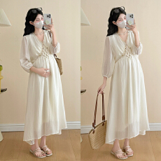 实拍-孕妇装2026新款气质波点连衣裙女夏季高级感显瘦长裙