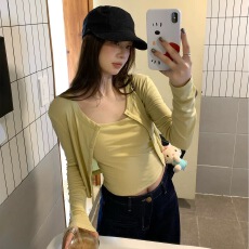 批发辣妹时尚套装纯色气质开衫女早秋新款内搭显瘦吊带背心上衣两件套
