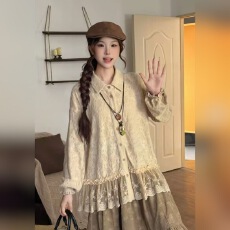 批发VGVL杏语<b class='q'>秋</b>梦衬衫女小众设计师款宽松休闲蕾丝拼接上衣21058