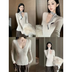 批发不冷BULENG<b class='q'>原</b>cchun纯子天丝羊毛长袖针织衫女秋冬V领百搭上衣