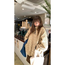 批发RAINY 立领保暖撞边羊羔毛卫衣冬季女抽绳套头拉链口袋宽松外套