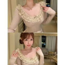 批发Lukira11/28 20:00 限时8.3折皎皎初心蕾丝边针织内搭T恤