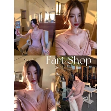 批发Fart Shop捕梦录 带胸垫<b class='q'>蕾丝</b>长袖女冬<b class='q'>半身裙</b>粉色纯欲圣诞套装