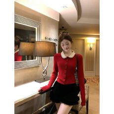 批发Acaine12/9 20:00 95折款<b class='q'>日系</b>甜心 系带毛领波点针织内搭上衣