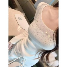 批发纯欲U领烫钻针织打底衫女秋<b class='q'>冬</b>2025新款巨好看的内搭修身长袖上衣