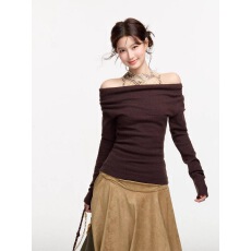 批发谢不肉 一字肩修身红色<b class='q'>T</b><b class='q'>恤</b>女冬季韩系半高领内搭无袖网纱背心套装