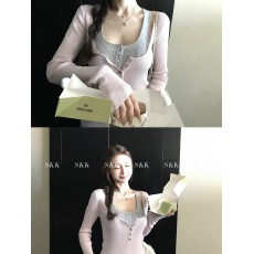 层次感美学'满级显瘦舒适 48支超细羊毛亨利领撞色假两件毛衫