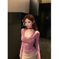 批发南希FairyNancy 夜莺与欲 长袖蕾丝内搭打底衫女V领外穿<b class='q'>T</b><b class='q'>恤</b>上衣