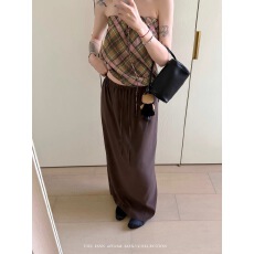 批发柠司 咖色天丝直筒半身裙<b class='q'>女</b>春夏韩系休闲宽松百搭拖地a字<b class='q'>长款</b>裙子