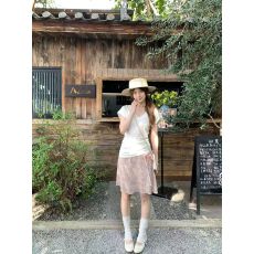 批发孔真烦呐 肌理感粉色碎花半身<b class='q'>裙</b>女韩系温柔风系带蝴蝶结雪纺<b class='q'>裙</b>子