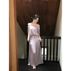 批发夏汐沫梨楹紫色褶皱设计感上衣温柔气质高腰显瘦半身<b class='q'>裙</b>套装